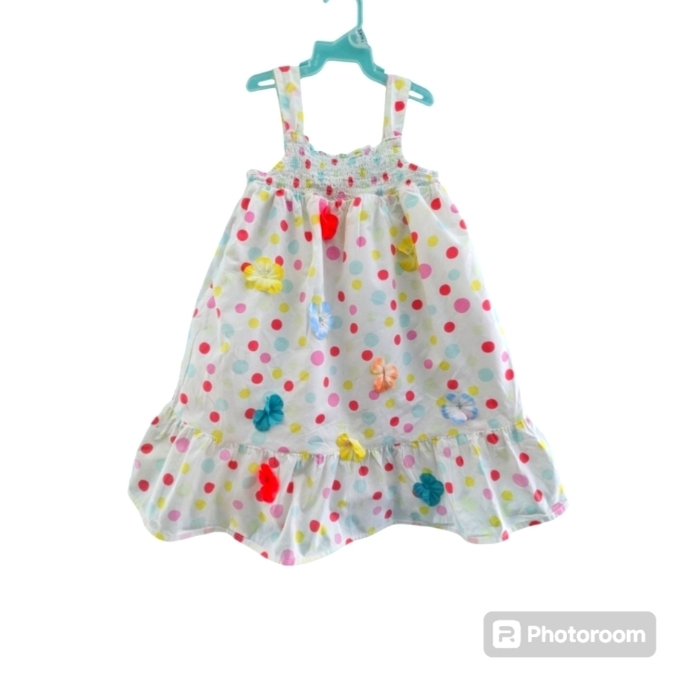 Kids Girls Dress. 5T. White with Multi-Color Polka Dot and Flowe…